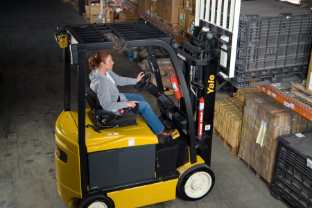 Woman driving Yale forklift