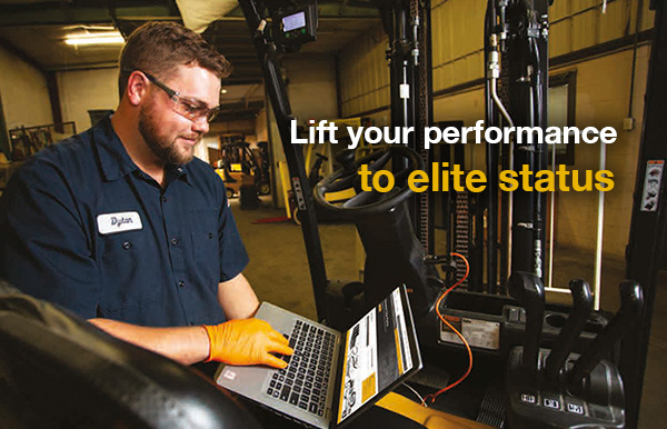 tech working on Yale forklift